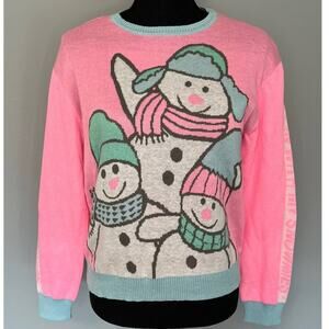 Chillin Snowmies Snowman Retro Winter Ugly Christmas Sweater Womens Jrs Medium